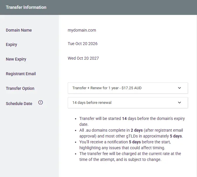 Schedule Transfer Date