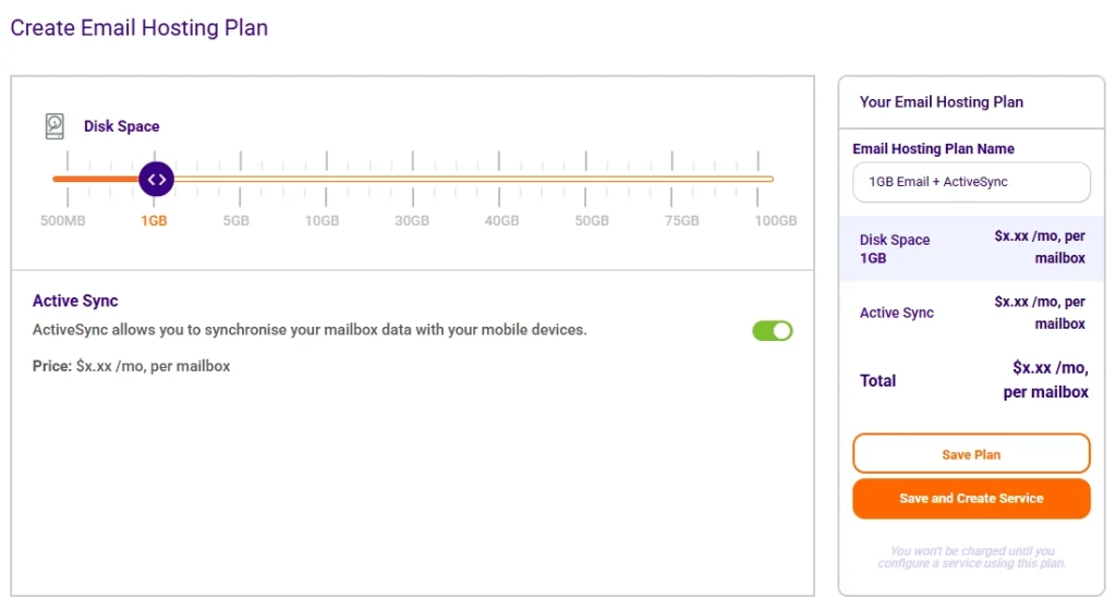 Create Email Hosting Plan