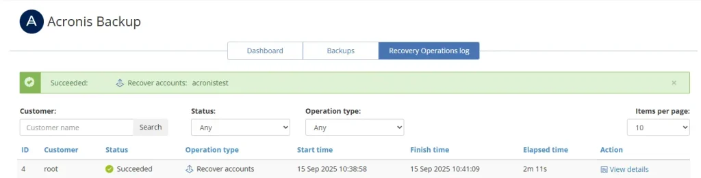 WHM Acronis Restore Complete