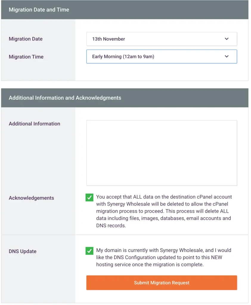 Migration Select Date and Time