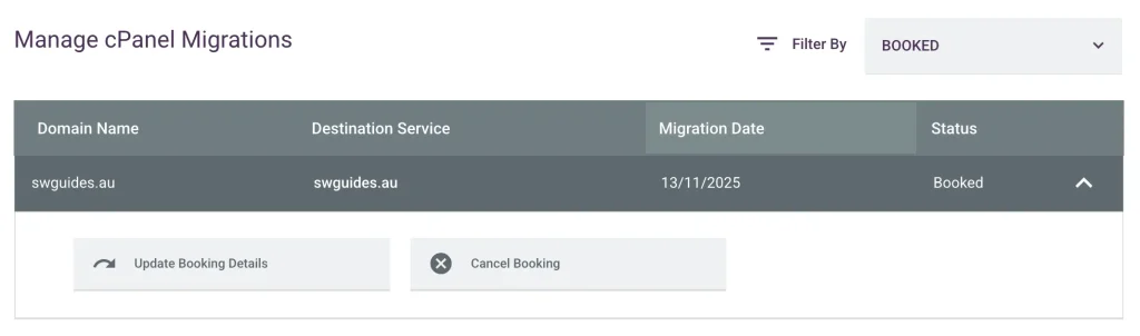 Manage Migration Booking