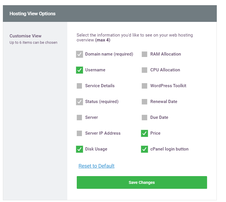 Hosting View Options