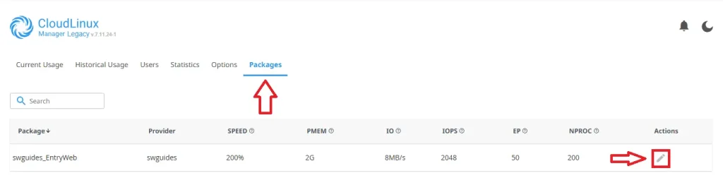 Cloudlinux Packages Edit