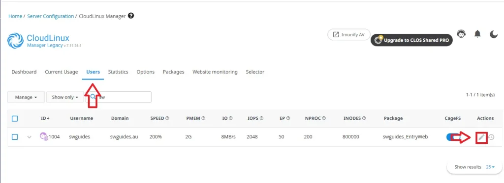 CloudLinux adjust by user