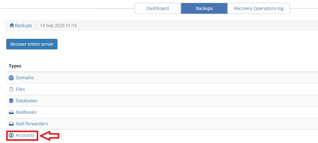 WHM Acronis Restore Types