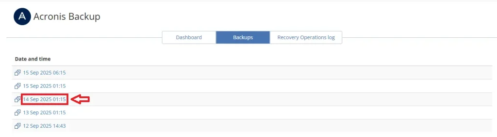 WHM Acronis Restore Points