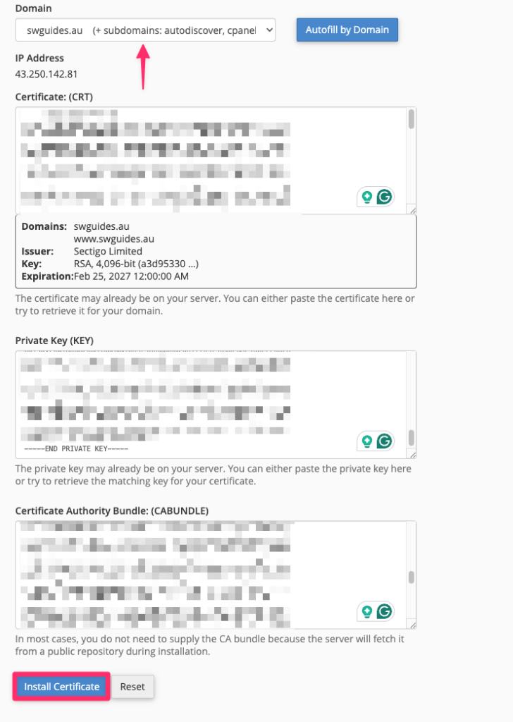 Installing SSL through cPanel