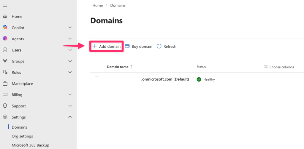 Add Domain step one