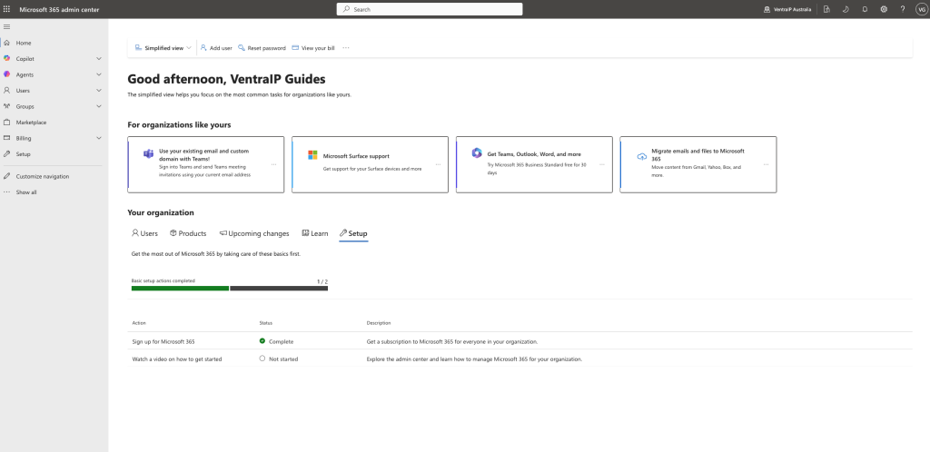 Microsoft Admin Center